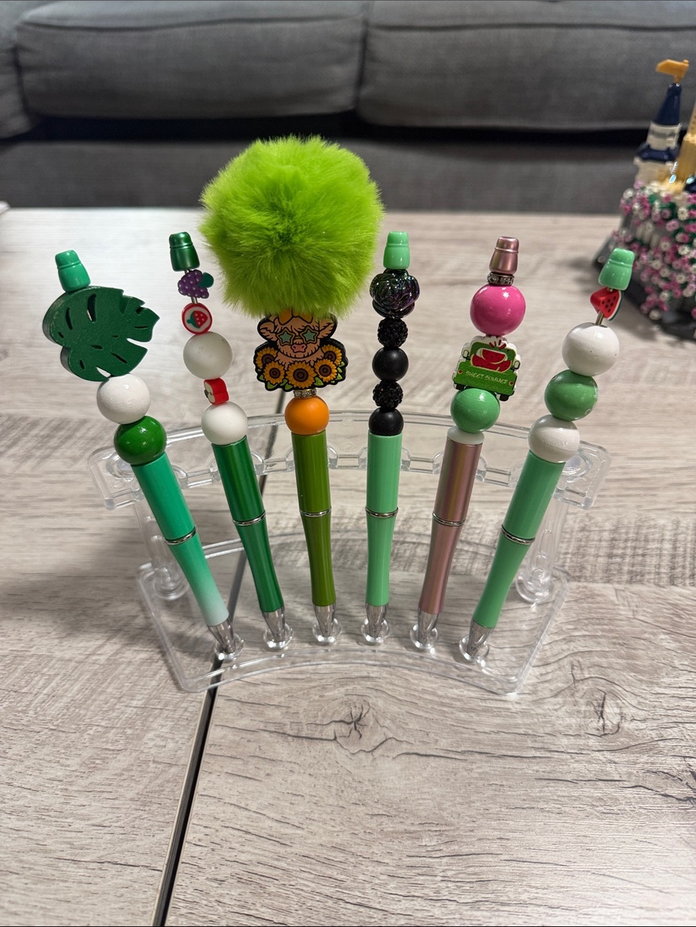 Green Decorative black ink Pens with Beaded Charms